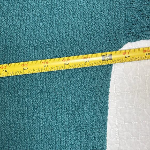 Vintage Teal Green V-Neck Short Sleeve Sweater Pointelle Trim Sleeve Knit XL - Picture 7 of 7